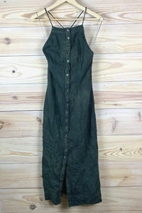 Vestido Free People XS Emma Lino Algodón Botón Espalda Abierta Midi Verde Teñido Mineral - Imagen 1 de 19