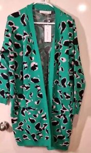 Little Party Dress Lorraine Cardigan Green Leopard Pink New With Tag M/L - Picture 1 of 8