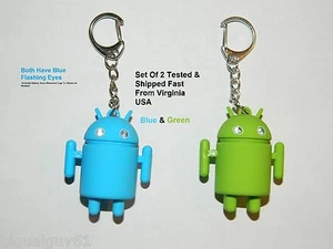 Pair Android Robot Style Keychain Blue LED Eyes Cool Sound Effects Green Blue - Picture 1 of 5