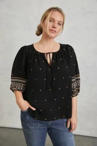 Anthropologie Pilcro Calanthe Top Mangas 3/4 Algodón L Nuevo Con Etiquetas Color Negro - Imagen 1 de 7