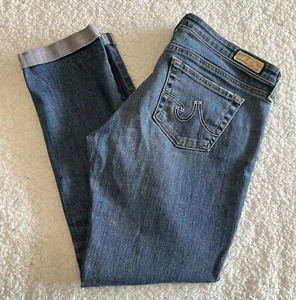 Jeans AG Adraino Goldschmied donna 29R stile arrotolabile sigaretta lavaggio chiaro blu - Foto 1 di 11