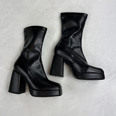 Botas Mujer Talla 5.5 Zapatos Negro Puntera Cuadrada Tacón Bloque Plataforma Motociclista Botines Foto 1 de 4