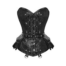 Sybil Brocade & Faux Leather Overbust Steel Boned Gothic Punk Corset Top