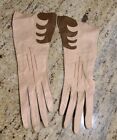 Vintage Size Xs Tan Brown Leather Formal 10.5" Gloves Absract Western