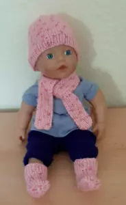 Puppenkleidung 3 teilig. Set für Babypuppe 30-32 cm little Baby Born, Handarb. - Bild 1 von 5