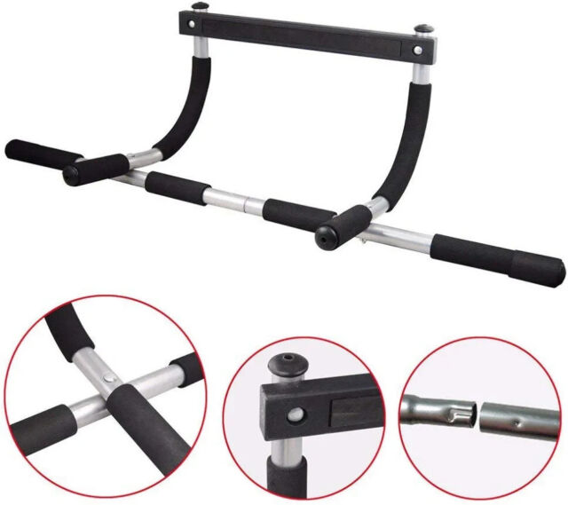  Iron Gym Pull Up Bar & Ab Straps - Total Upper Body Workout Bar  for Doorway, Adjustable Width Locking, No Screws Portable Door Frame  Horizontal Chin-up Bar, Fitness Exercise, Black (IRONG-MC4-Strap)