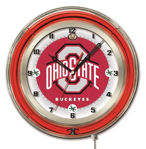 Ohio State Buckeyes HBS Neon Red College Battery Powered Wall Clock (19") Cover