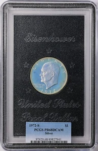 IKE STUNNING TONER! 1972-S Eisenhower Dollar Silver PCGS Proof-68 DCAM SILVER - Picture 1 of 2