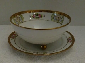 Cuenco de condimentos Nippon pintado a mano vintage con platillo  - Imagen 1 de 6