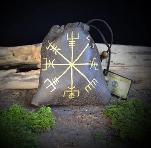 Rune bag Crystal Storage Pouch hand made Faux Leather Viking Compass Vegvisir - Picture 1 of 2