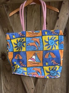 Beach bag ice chest soft dolphins sun Canvas Outer - Picture 1 of 6
