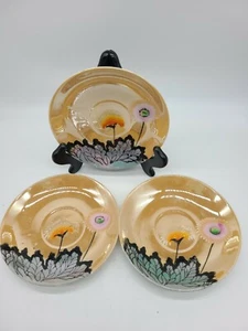 3 Vintage Japanese Floral Lustreware Tea Plates 5"  - Picture 1 of 8
