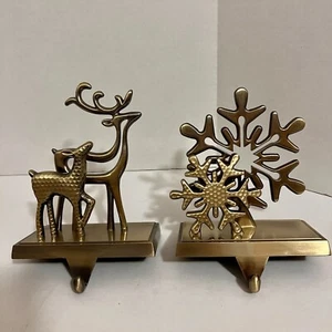 Weihnachten Strumpfhalter 2er Set Rentier Schneeflocke Messingfarben - Bild 1 von 6