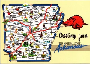 Saludos desde ARKANSAS mapa ilustrado postal 4x6 - Imagen 1 de 2