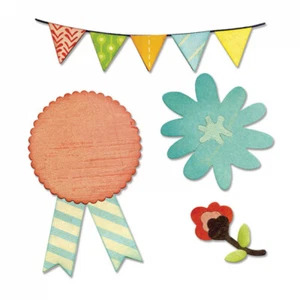 Sizzix ~ SWEET DAY ~ Thinlits Flowers Ribbon Badge Splatter Shapes - Picture 1 of 1