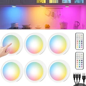 Rechargeable RGB Wireless LED Night Battery Operated Puck Lights Tap with Remote - Picture 1 of 12
