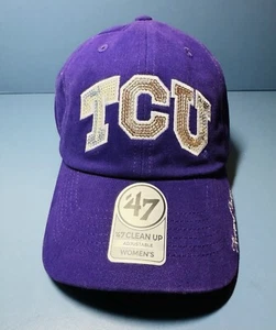 NWT Womens TCU Horned Frogs Baseball Cap Sparkle Hat Purple Bling Sequins - Picture 1 of 9