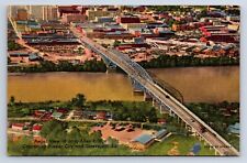 Vintage Postcard Bossier City & Shreveport LA Aerial View Long-Allen Bridge Q1