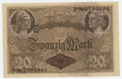 Germany 20 Marks 8-5-1914 Pick 48.b aUNC Almost Uncirculated Banknote - Image 1 of 2