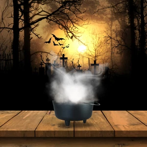 9" Witch's Cauldron w/ Spooky Mystic White Fogger - Picture 1 of 7