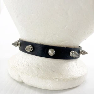 Vintage Black Leather Stud Spiked Choker Goth Necklace Collar - Picture 1 of 5
