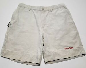Mens Columbia Ivory Color 6 Pocket Hiking Carpenter Shorts 34 OHIO STATE letters