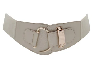 Women Fashion Champagne Beige Stretch Over Coat Tunic Belt Metal Hook Buckle S M - Picture 1 of 20