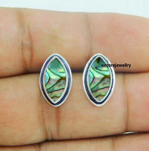 Abalone Shell Gemstone 925 sterling silver handmade Stud Earrings - Picture 1 of 4