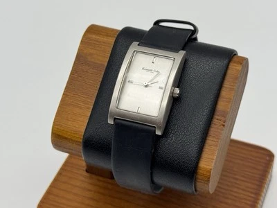 Kenneth Cole KC1024 Curved Glass Silver Dial Black Polyurethane Strap Watch - Image 1 of 4