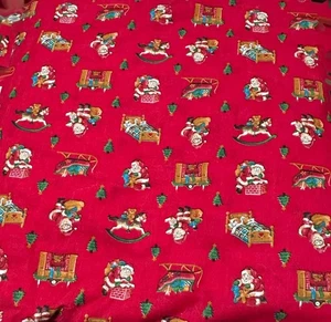 VIP Cranston Fabric Red Vintage Small Santa Print Xmas 4-1/2yds Quilting Cotton - Picture 1 of 4