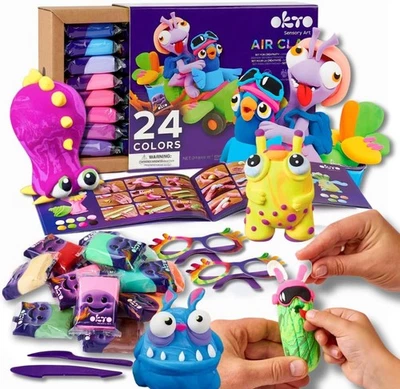 Okto Air Dry Clay Craft Set for Kids | 24 Pack Colourful Air Clay Modelling Kit