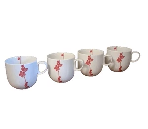 Set of 4 “CRATE & BARREL” White / Red Flowers 10 oz Coffee/Tea Mugs / Cups - Picture 1 of 8