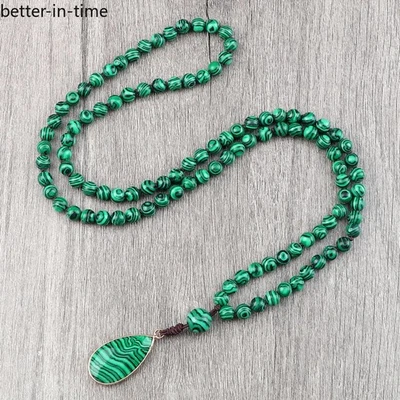 Collar de piedra de malaquita de 6 mm colgante colgante collares hechos a mano joyería de oración Foto 1 de 4
