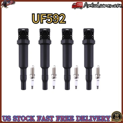 Iridium Spark Plug & 4 Ignition Coil UF592 For BMW 228i/320i/328i/428i/528i/535i - Изображение 1 из 4