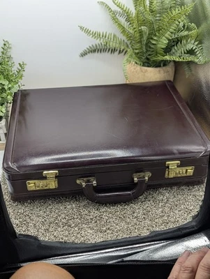 Leather Briefcase Double Combination Locks Travel Work School - Image 1 of 4