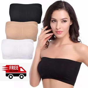 Womens Bandeau Bra Strapless Seamless Ladies Padded Bras with Removable Padding - Picture 1 of 8