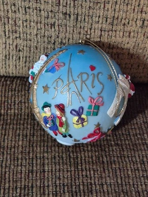 Vintage Santa Seeing The Sites Of Paris Ceramic Christmas Ornament - Image 1 of 4