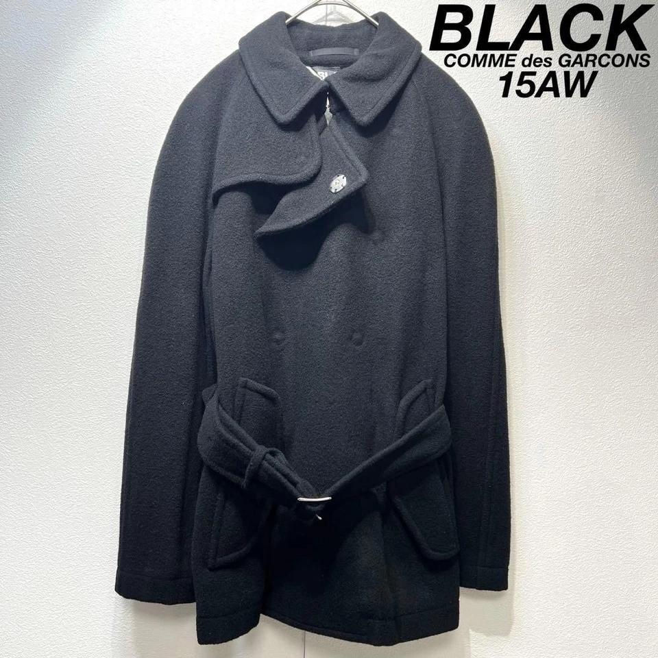 15AW черный Comme Des Garcons шерсти подпоясанный горох пальто - Изображение 1 из 4