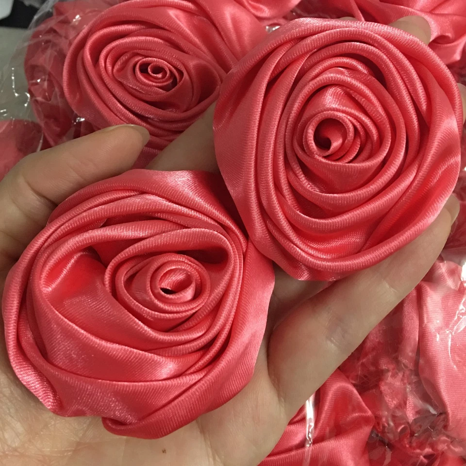 Lot 50pc 50mm / 2" Multi-Color Satin Ribbon Rose Flowers DIY Wedding Bouquet - Image 1 of 4