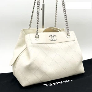 CHANEL Leather Matrasse 2WAY Chain Shoulder Bag White - Picture 1 of 12