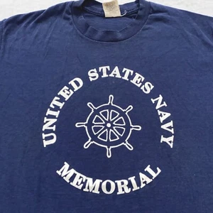 vintage 80s UNITED STATES NAVY MEMORIAL T-Shirt MEDIUM/LARGE military soft thin - Picture 1 of 8