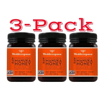 MANUKA HONEY 3 Pack WEDDERSPOON NEW ZEALAND RAW KFACTOR 16+ 1.1Lb 500g Kosher - Image 1 of 4
