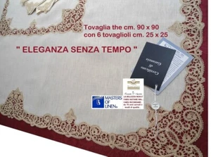 Tovaglia the lino pizzo tombolo e cantù con 6 tovaglioli cm. 93 x 93 - Picture 1 of 10