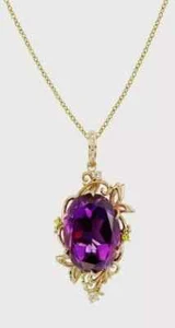 88 Oval Cut Lab Created Amethyst Women's Chain Pendant 14K Yellow Gold Finish - Picture 1 of 1