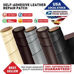 Leather Repair Tape Black Self-Adhesive Patch for Car Seats Couch Furniture Sofa - Picture 1 of 26