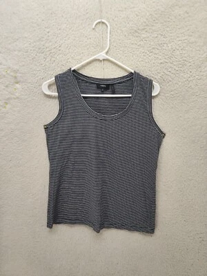 Camiseta sin mangas Theory para mujer mediana blanca a rayas mezcla de algodón sin mangas calce informal Foto 1 de 4