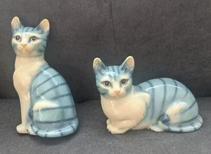 Royal Orleans Blau Tiger Gestreift Vintage Porzellan Katzen 2er Set - Bild 1 von 15