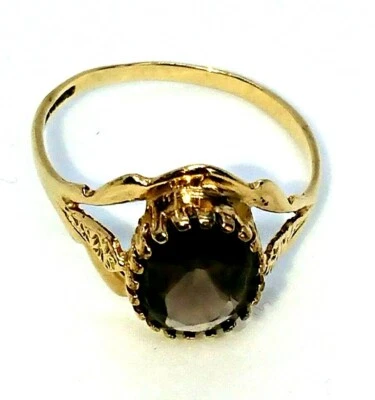 Anillo de cóctel vintage retro solitario cuarzo ahumado oro 9ct talla N Foto 1 de 4