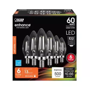 Feit Electric Enhance B10 E12 (Candelabra) LED Bulb Soft White 60 W 6 pc - Picture 1 of 1
