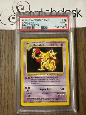 PSA 9 - Pokemon KADABRA 32/102 - SHADOWLESS BASE SET - MINT - Image 1 of 2